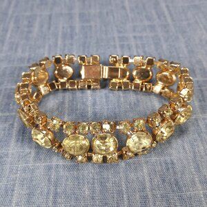 1950s Vintage Bracelet with Three Rows of Yellow Rhinestones
